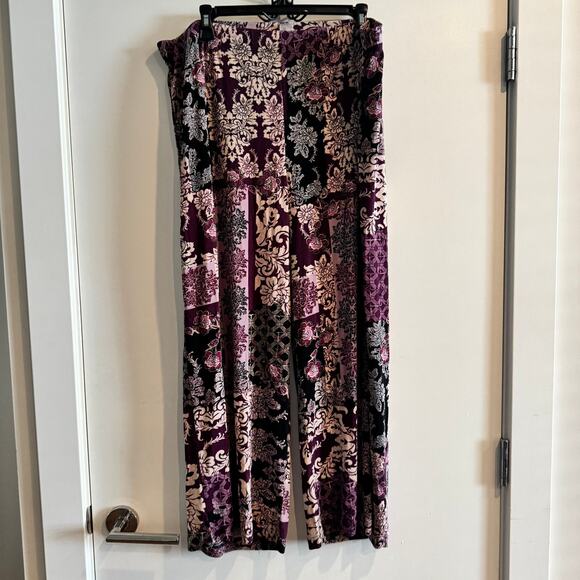 Chico's Patchwork Pants Purple Wide Leg Elastic Waist Knitted Pull On Sz 16 - Picture 1 of 5